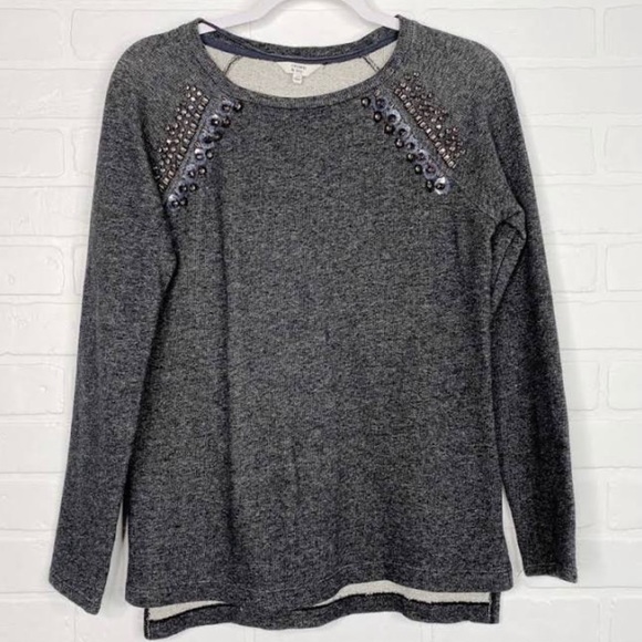 Crown and Ivy Gray Crewneck Beaded Sweatshirt Small NWOT - Picture 2 of 7